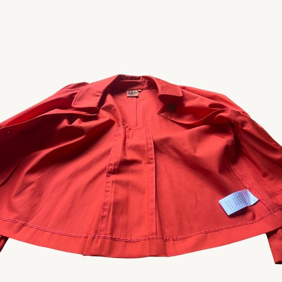 Tory Burch Size 10 Orange Poppy Curtis Button Front Collar Utility Trench Jacket - Picture 2 of 13